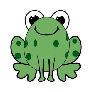 Cute green frog sticker with big eyes and a smiling face, featuring spots on its body.